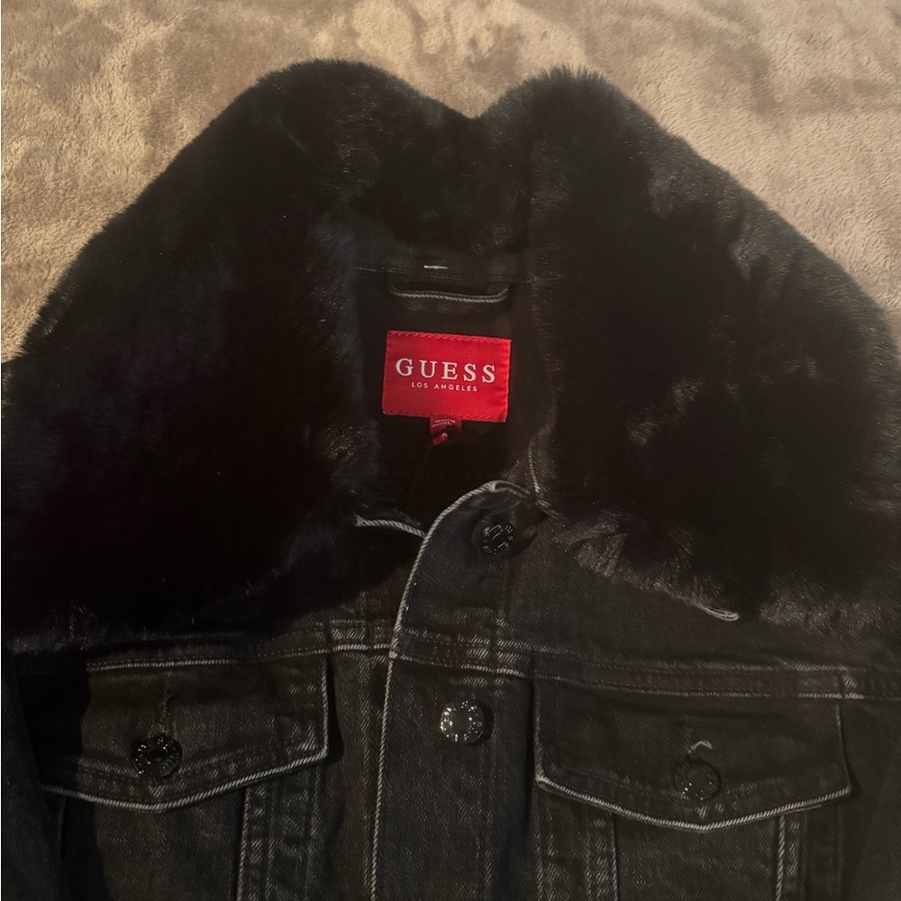 Guess Black Jacket with Plush Collar